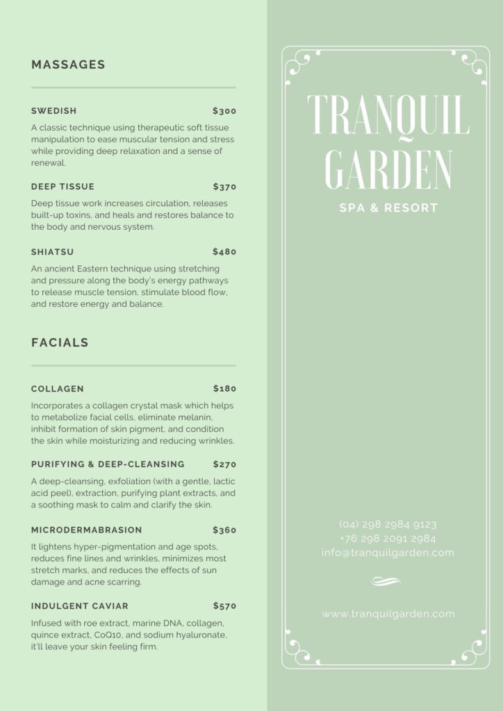Mẫu Menu Spa 3